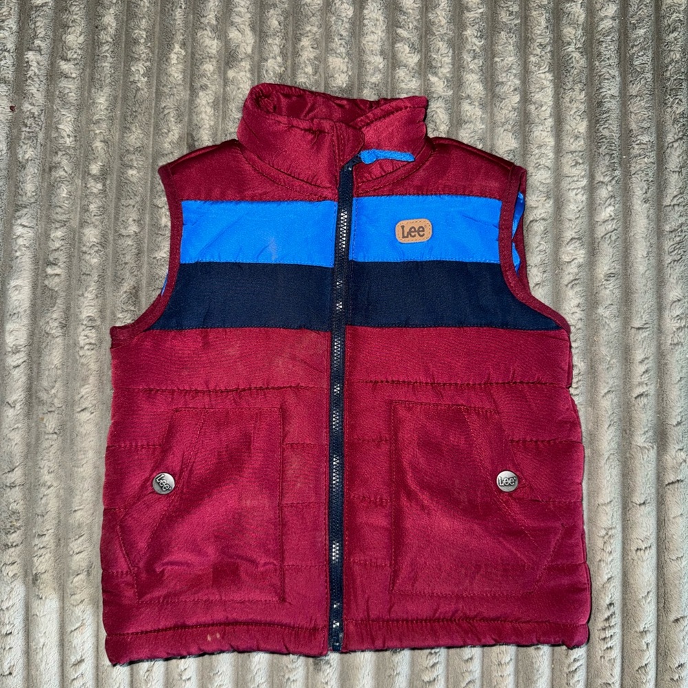 Lee Burgundy Shell Vest with Bright Blue Lining